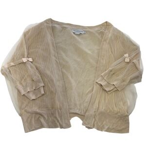 Molly‎ Bracken Cardigan Womens Small Premium Beige Knit Open Front Bow Detail